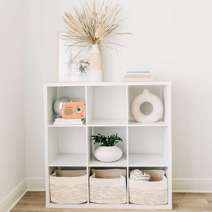 OrganiHaus Set of 3 Woven Storage Baskets for Organizing, Cotton Rope Organizer Bins for Shelves, Closet & Nursery, Dog Toy Basket, Decorative Bins for Toys, Towels & Books - 15x10x9, Rainbow Stitches