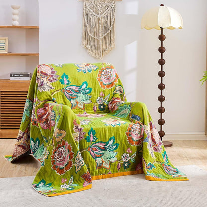 Fall Throw Blanket, 100% Cotton Soft Rustic Boho Throw Blanket for Bed, 60"x80" Farmhouse Decor Bed Flower Blankets, Light Weight Reversible Bohemian Throw Quilt