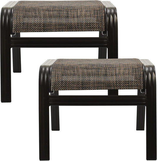 Outdoor Patio Foot Rest Ottoman Seat Textilene Portable Metal Footstool Portable Patio Chairs 2 Set Brown