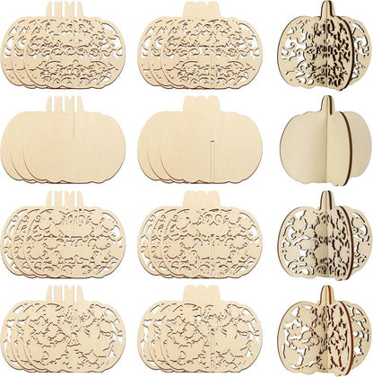 COCHIE DIY 3D Fall Pumpkin Wood Crafts to Paint for Kids Adults, Paintable Unfinished Wooden Slices for Craft, Cutouts Ornaments for Painting Decorations (24 PCS)