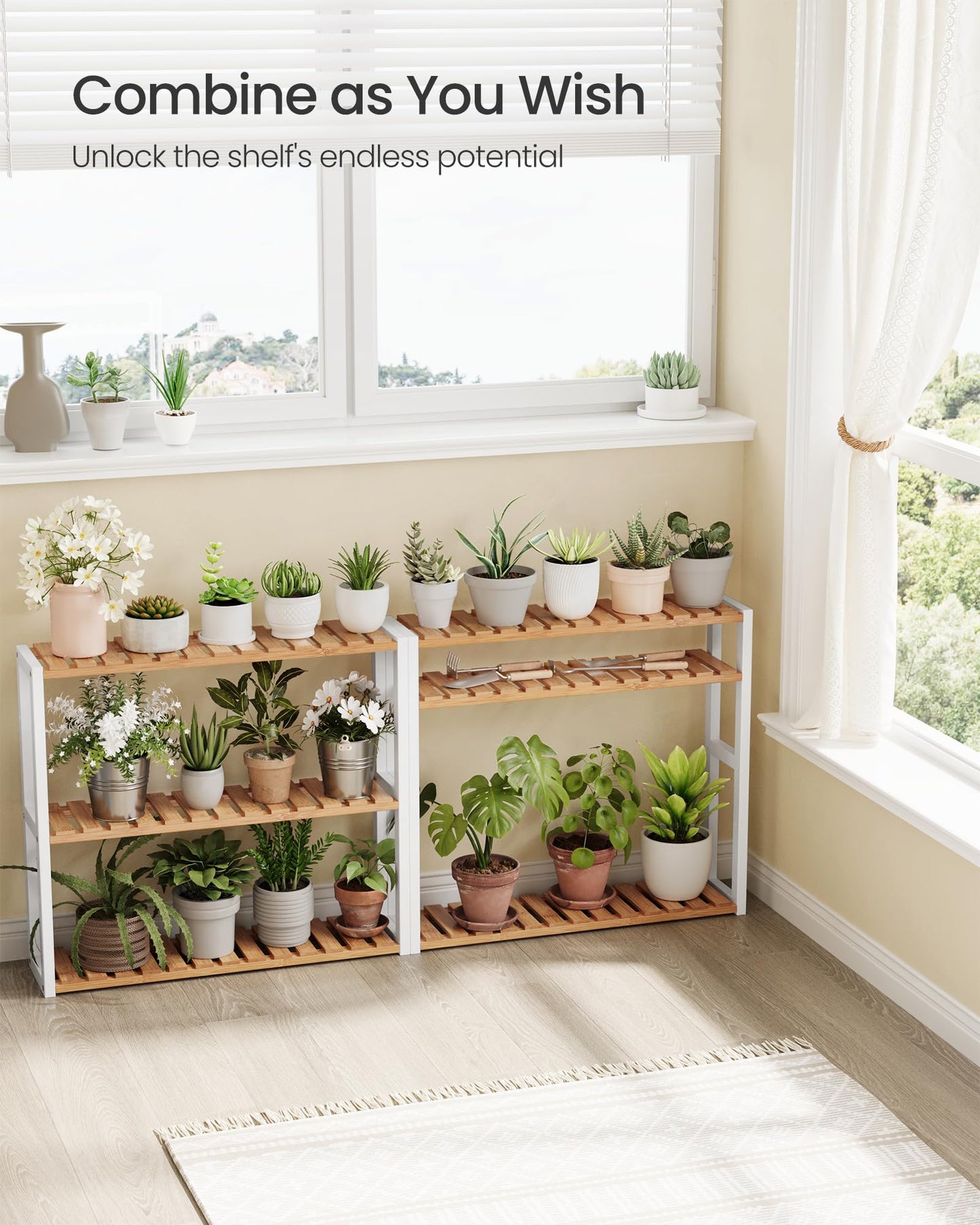 SONGMICS Bamboo Bathroom Shelf, 3-Tier Adjustable Plants Rack, Wall-Mounted or Stand, in The Living