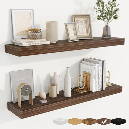 fuqing Floating Shelves for Wall, Bathroom Shelf Wall Mounted for Storage, Shelves with Invisible Bracket for Bedroom, Kitchen, Living Room, Farmhouse Small Book Shelf, 36 Inch Set of 2, Walnut