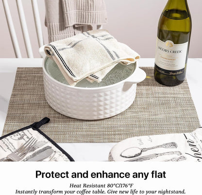 LEXMORE Placemat Set of 4 Vinyl/Plastic Woven Place Mats for Kitchen Table Indoor/Outdoor Washable Placemat Wipeable Dining Table Mats(Caramel)