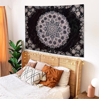 Fowocu Boho Floral Mandala Tapestry Wall Hanging Grey Bohemian Flower Medallion Tapestry Aesthetic Gray Black Hippie Indian Small Tapestries for Bedroom Living Room Dorm Decor 40 x 30 Inch