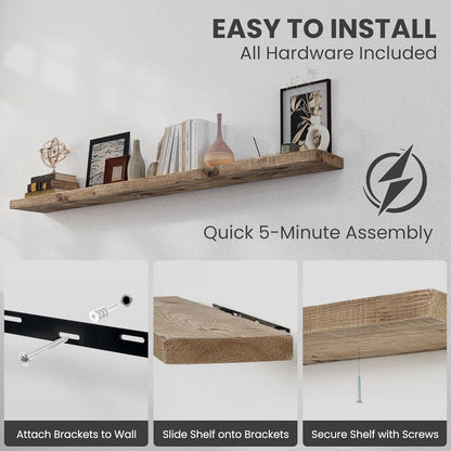 72 inch Floating Shelves for Wall, 8" Deep Rustic Reclaimed Barnwood Shelves, Floating Shelf Wall Hanging Shelves with Invisible Heavy-Duty Metal Bracket | Wall Mounted | Farmhouse Style, 1PC,Natural