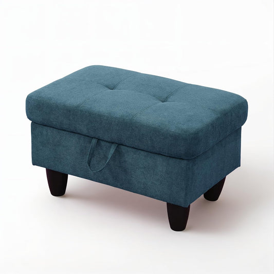 Ottoman Rectangular Storage Ottoman Bench, Flannel Footrest Stool Footstool with Lid for Living Room, Bedroom, Entryway, Lake Blue, 28.5"x19"x17.5"