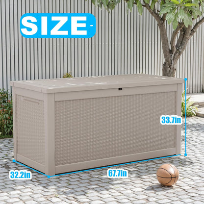 260 Gallon Large Resin Deck Box, Lockable Outdoor Storage Box for Patio Cushions Storage Furniture,Garden Tools, Pool Supplies, Weatherproof and UV Resistant- Grey Rattan (260 Gallon)