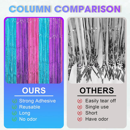 3 Pack 3.3 x 8.2 ft Blue Purple Pink Foil Fringe Backdrop Curtains, Tinsel Streamers Party Decorations, Fringe Backdrop, Door Shimmer for Mermaid or Birthday Party