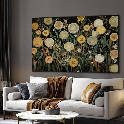 SIGNWIN 46"x72" Extra Large Framed Wall Art Whimsical Dandelion Field in Yellow and Green, Playful Botanical Print for Home Living Room Bedroom Decor (Frame Assembly Required)