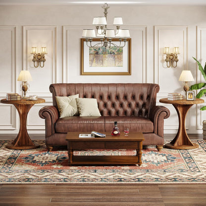 Tribesigns Round End Table for Living Room, Wood Side Table Set of 2, Mid-Century Bedside Nightstand for Bedroom, Accent Table, Easy Assembly, Vintage Brown