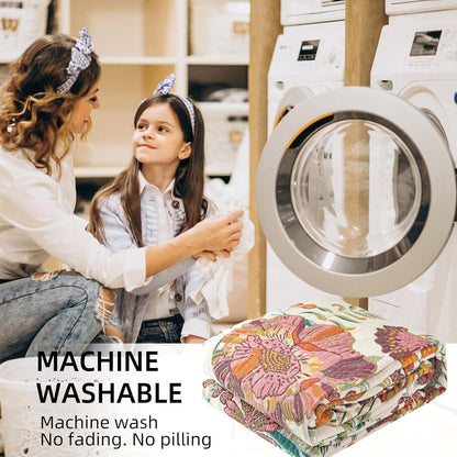 Boho Throw Blanket for Bed - 100% Pure Cotton Ultra Soft Rustic Quilt - Farmhouse Decor Bed Blankets, All Season Rustic Throw for Sofa Couch Chair(60"×80", Floral Blossom)