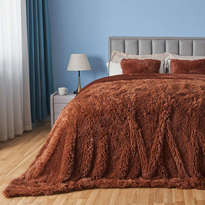 GONAAP Fuzzy Faux Fur Throw Blanket Queen Size Coffee Super Soft Cozy Plush Fuzzy Shaggy Blanket for Couch Sofa Bed (Coffee, Queen(90"x90"))