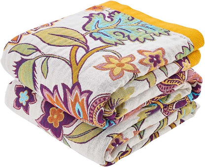Boho Throw Blanket for Bed, 100% Cotton Soft Rustic Quilt Fall Blanket, 90"x98" Floral Printed Farmhouse Decor Bed Blankets, All Season Rustic Reversible Bohemian Throw Quilt
