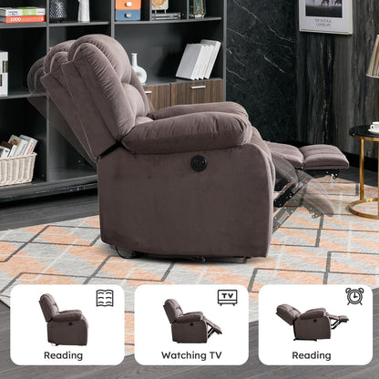 EBELLO Classic Power Recliner Chair, Oversized Electric Reclining Chair with Overstuffed Cushion and Back, Soft Fabric Adults Single Recliner Sofa for Living Room, Brown