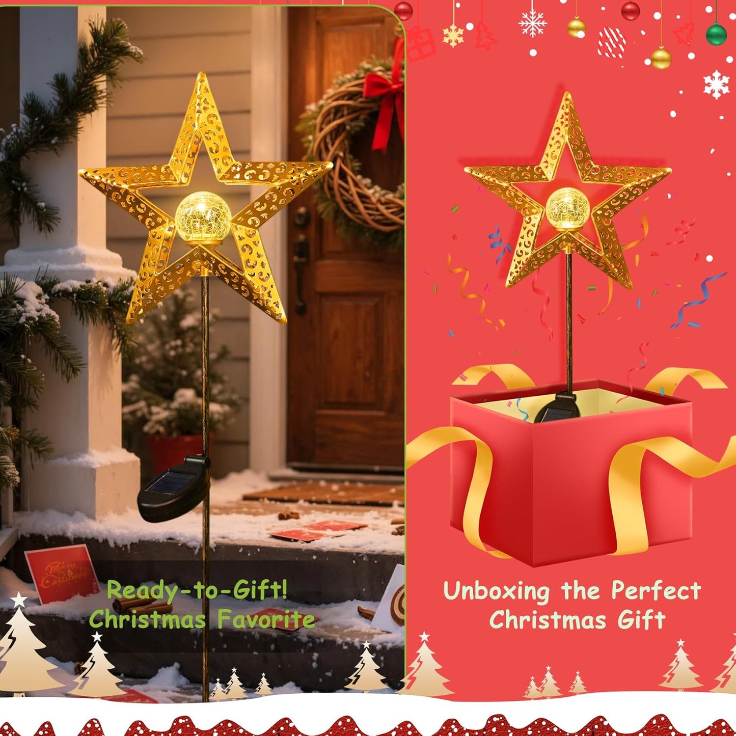 Star Solar Lights Garden Outdoor Decor Waterproof Metal Solar Stakes Lights for Patio Yard Walkway Lawn Patio Garden Gifts