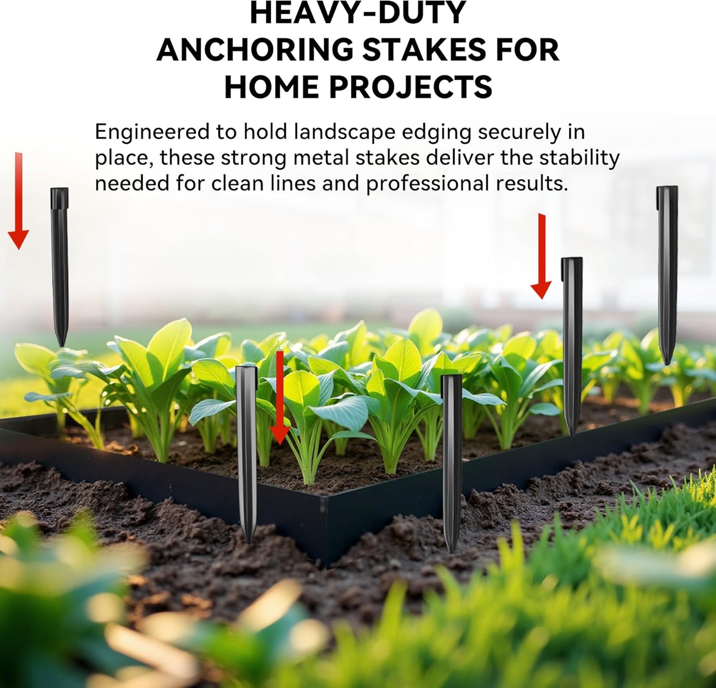 Metal Landscape Edging Stakes, 13Pcs 8Inch Galvanized Steel Garden Stakes Solid Top Curved Anchoring Spikes with Reinforcing Rib, for Corrugated Edge, Terrace Decor, Black