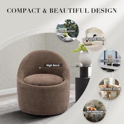 COLAMY Swivel Accent Chair, 360° Swivel Chair with Hidden Storage, Modern Small Barrel Swivel Armchair for Living Room/Bedroom, Brown