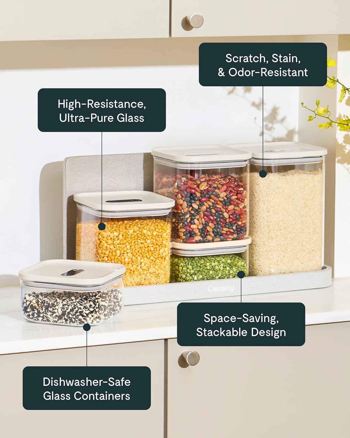 Caraway 14-Piece Glass Airtight Food Storage Containers with Lids – Non-Toxic, BPA-Free Kitchen Storage Containers – Stackable, Space-Saving Airtight Containers for Dry Goods and More - Sage