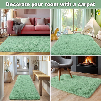 Rezutan Rugs for Living Room, Area Rug 6x9 Fluffy Rug Carpet, Soft Shaggy Modern Floor for Kids Boys Girls Bedroom, Plush Fuzzy Dorm Rug,Sage Green