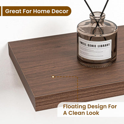 Fun Memories Floating Shelves for Wall, 32 Inch Rustic Wood Wall Mounted Shelves for Bathroom, Bedroom, Kitchen, Living Room, Deep Floating Shelves for Storage & Home Decor (Walnut, Set of 2)