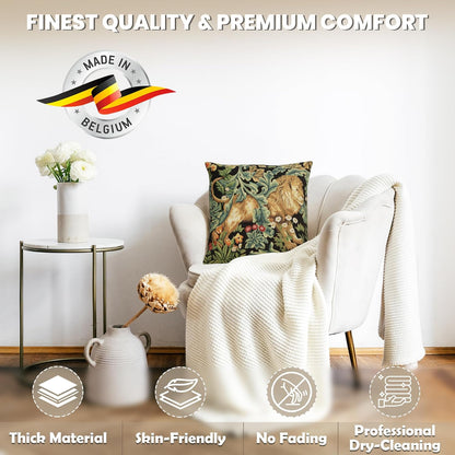 Charlotte Home Furnishings Throw Pillow Covers, Decorative Boho Pillow Covers for Couch, Living Room, Black Lion Square Cushion Cases 18x18 in, European Cotton Jacquard Woven for Cozy Bedroom Decor