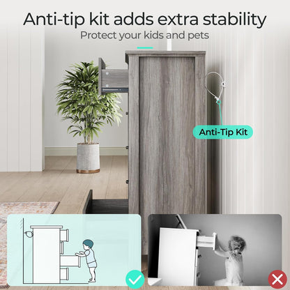 LINSY HOME Farmhouse 5-Drawer Dresser - Grey Chest of Drawers for Bedroom and Living Room Organization, Wood Dresser with Ample Storage Space and Rustic Charm