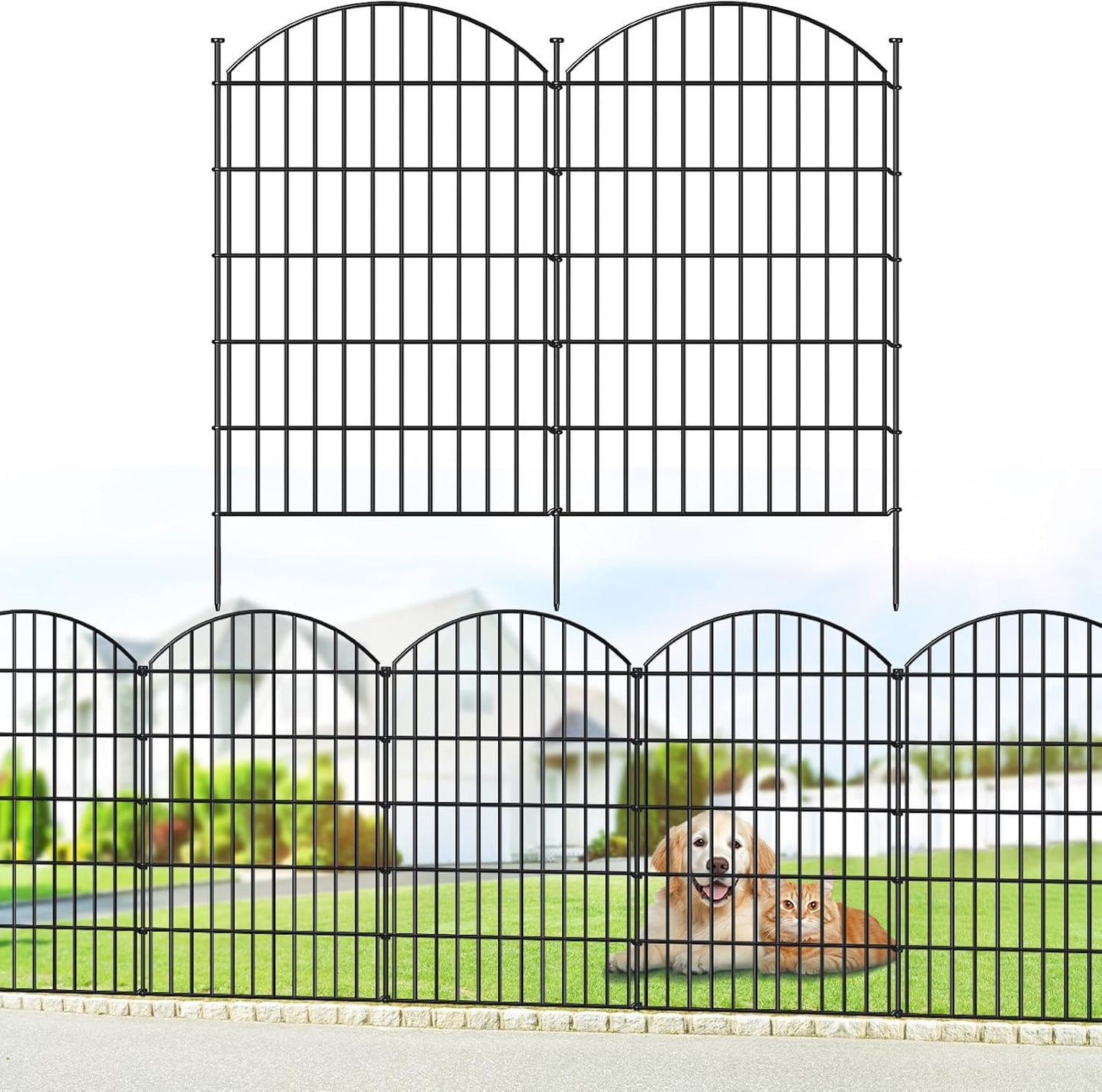 Metal Garden Fence 42in (H) x 18.7ft (L), 8 Panels + 9 Stakes Dog Fence Border Fence Animal Barrier, No Dig Garden Fencing for Yard Flower Bed Lawn Patio Outdoor, CTW4208 Black