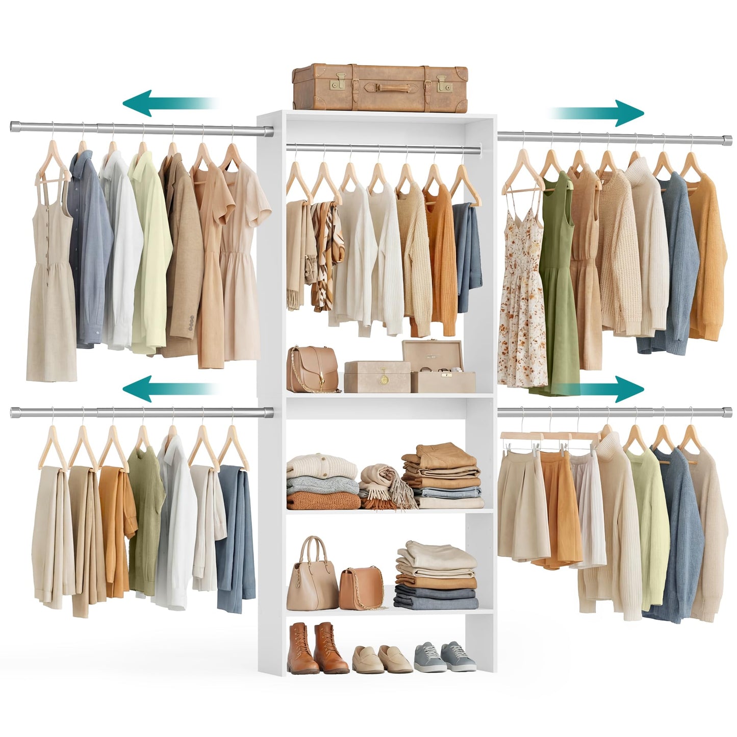 SONGMICS Closet System, Customizable Walk-In Closet Organizer System with Adjustable Hanging Rods