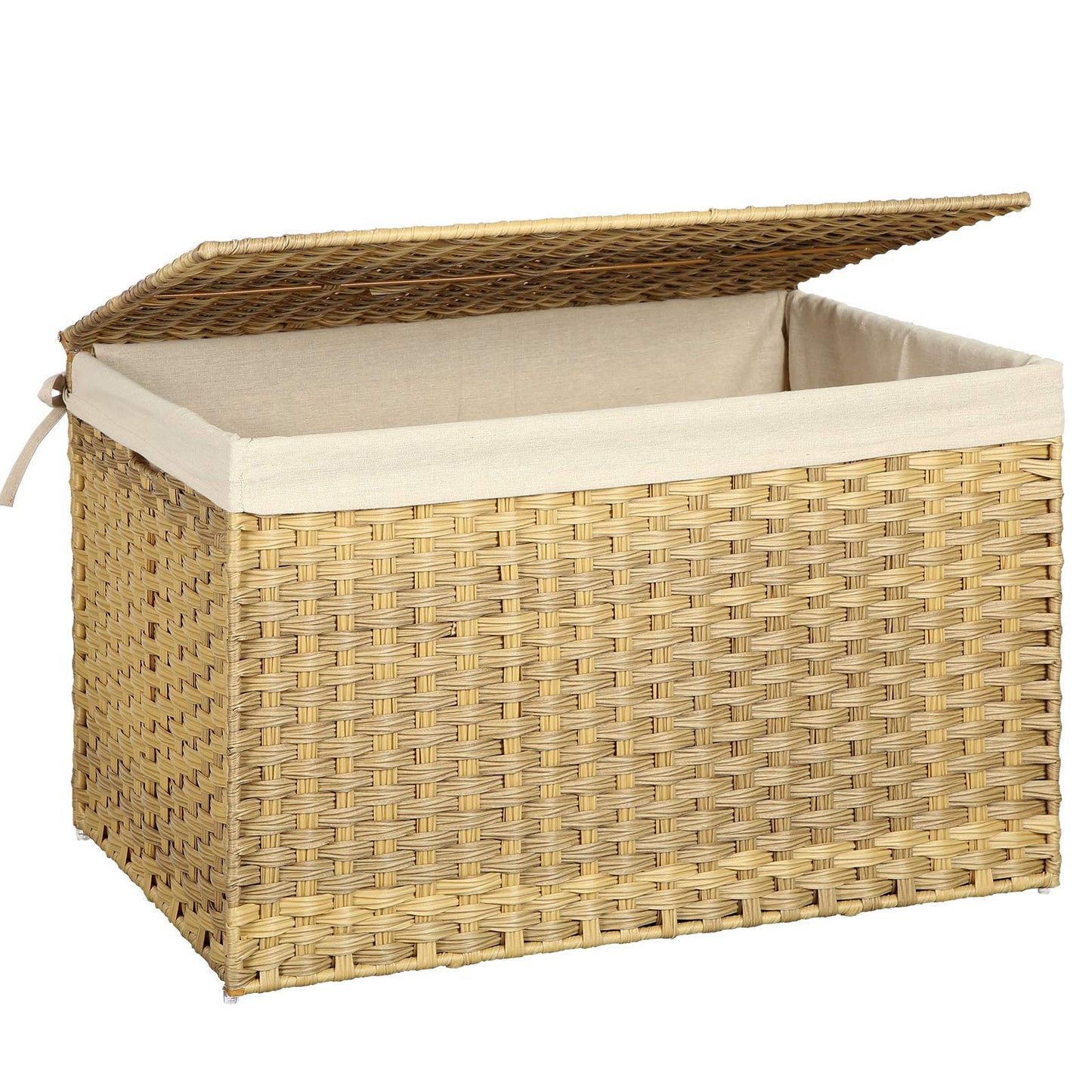 SONGMICS Storage Basket with Lid, Woven Blanket Storage Bin with Handles, Foldable, Removable