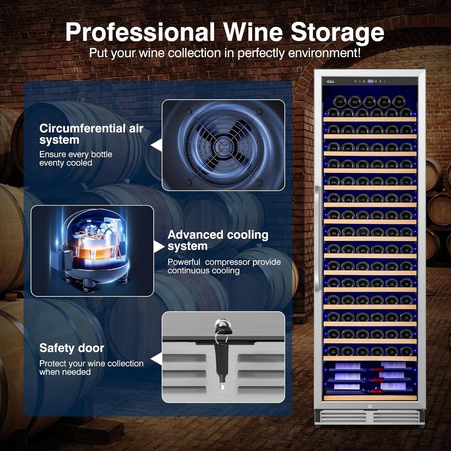 Upgraded 190 Bottles Wine Cooler Refrigerator,24 Inch Wide Wine Fridge with Professional Temperature Control System, Freestanding or Built-in installation, Quiet Operation