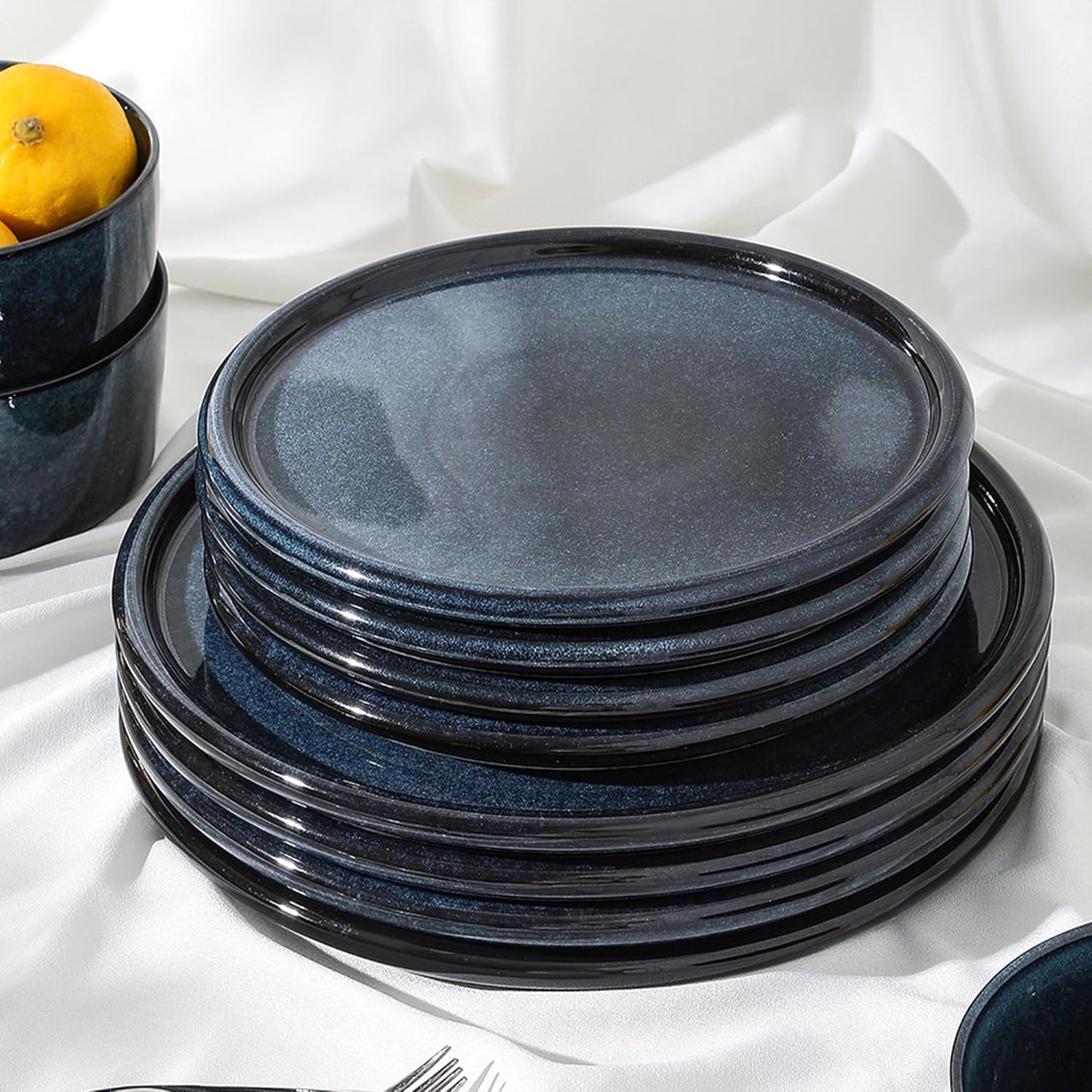 Stone Lain Eden 4-Piece Dinner Plate Set Stoneware, Dark Blue