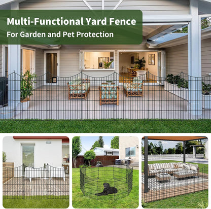 10 Panels Garden Fence Dog Fence Outdoor for Yard, 32in H x 23.6ft L Rustproof Metal Fencing with Ground Stakes | No Dig Animal Proof Containment for Pets/Rabbits | Durable Patio Security Panels