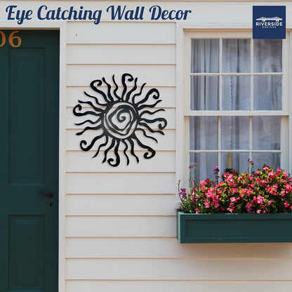 Riverside Designs Wacky Sun Metal Wall Art Indoor/Outdoor Decor - 12" Black Rust Proof Wall Sculpture - Made in USA - Ideal for Bedroom, Garden, Home, Patio and Farmhouse