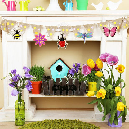 80PCS Wooden Spring Ornaments to Paint, 8 Styles DIY Blank Unfinished Wood Insect Cutouts Ornament for Crafts Hanging Decorations, Dragonfly Butterfly Flower Shape Home Decorations Gifts