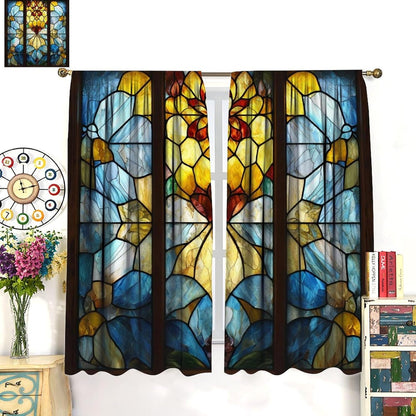 Stained Glass Curtains,Retro Abstract Colorful Art Home Decor Drapes for Bedroom Living Room Kitchen Window Treatment 2 Panels Set Total Size 84" W X 84" L Inch