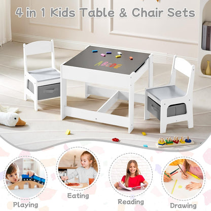 Kids Table and Chair Set, 3 in 1 Wooden Activity Table with Detachable Tabletop, Toddler Table and Chair Set with Storage Drawer, Kids Play Table for Children Art, Craft, Eating, Learning