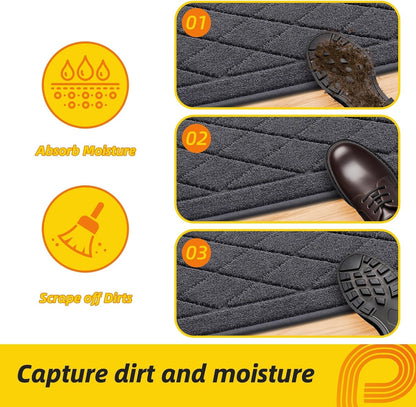 JSEI Dirt Trapper Door Mat 32"x48", Non-Slip Washable Entryway Mats, Dog Door Mat, Stain Resistant and Absorbent Floor Mats, Low Profile Welcome Mat for Front Back Door, Dark Grey