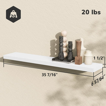 BAMEOS Floating Shelves, 35 in W x 7in D White Wall Mounted Wooden Shelves with Invisible Brackets Set of 2, Hanging Wall Shelves Decoration for Bedroom and Kitchen