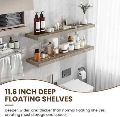 48 Inch Floating Shelves, 12 Inch Deep Floating Shelves for Wall, Floating Shelf with Invisible Brackets, 12 inch Deep Wall Shelves for Bathroom, Bedroom, Living Room, Vintage Gray Oak