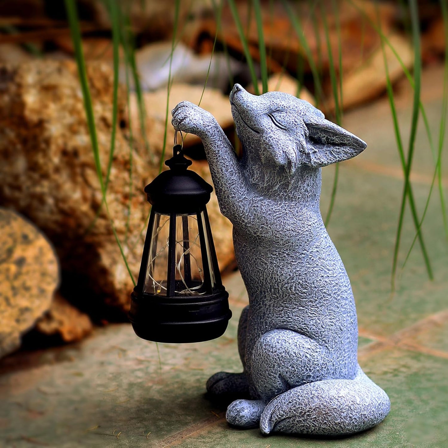 Fox Statue for Garden Decor, Garden Statue with Solar Power Light for Outdoor Patio Porch Lawn Yard Backyard Oudside Indoor Shelf Decoration,Praying Fox Sculptures Decorations to Wow Your Guests