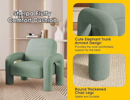 Modern Sherpa Accent Chair, Teddy Upholstered Arm Single Sofa, Cozy Fluffy Reading Chair for Living Room, Bedrooms, Corner (Mint Green)