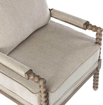 DUHOME Linen Fabric Spindle Accent Chair with Wood Frame,Modern Accent Chairs with Padded Spring Seat and Brushed White Base for Living Room Bedroom Farmhouse Home Office Belcony