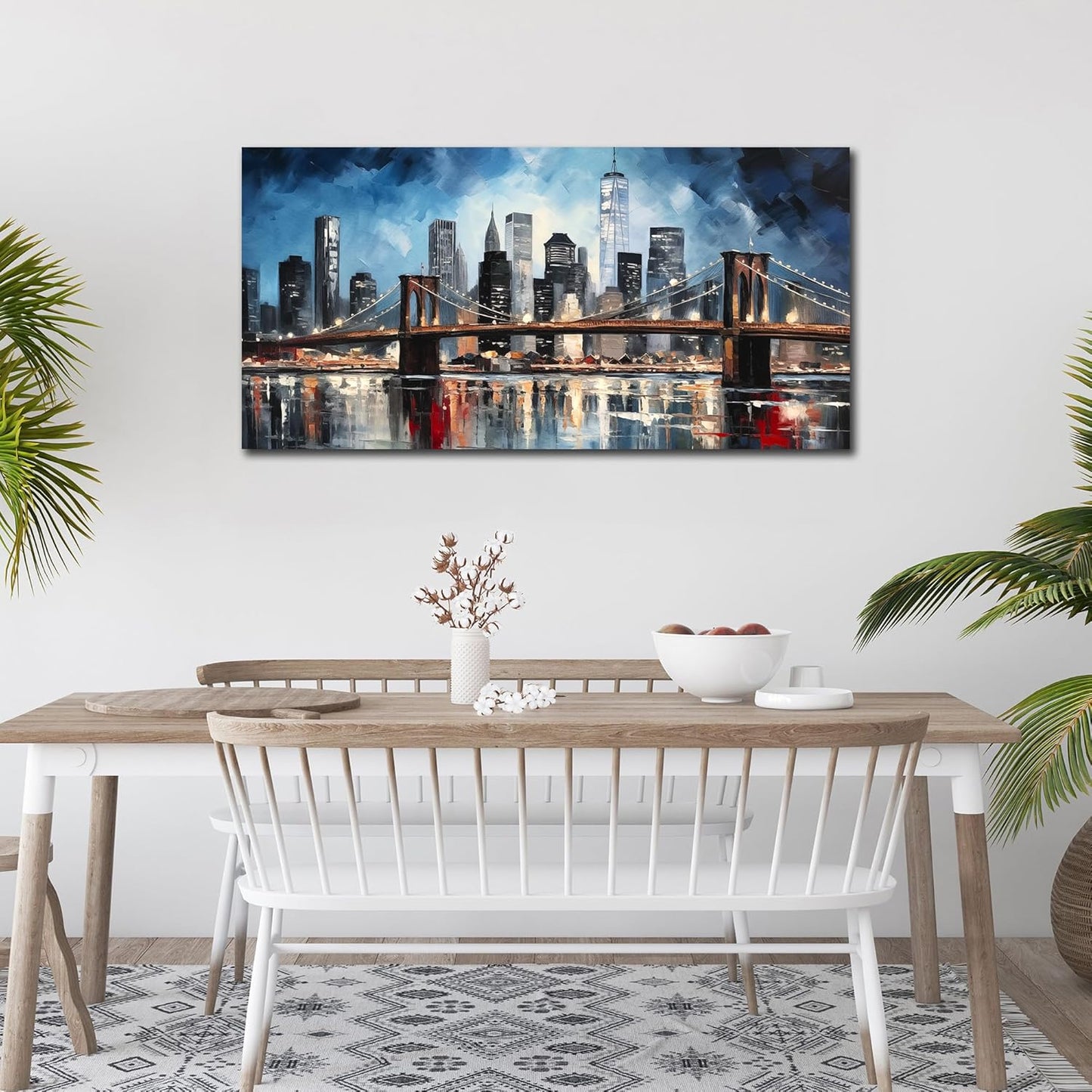 Brooklyn Bridge Wall Decor for Living Room City Canvas Wall Art for Office Blue and Black Bedroom Wall Art 24 x 48 Inch