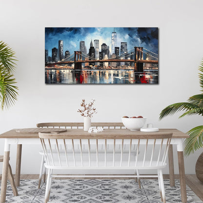 Brooklyn Bridge Wall Decor for Living Room City Canvas Wall Art for Office Blue and Black Bedroom Wall Art 24 x 48 Inch