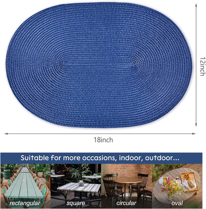 AHHFSMEI Placemats Set of 4 for Dining Table Washable Woven Vinyl Non-Slip 18x12 inches Placemat Heat-Resistant Durable Table Mats for Dining Table Easy to Clean(Navy Blue 4)