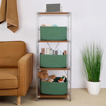 Large Storage Baskets for Organizing, Closet Shelf Baskets for Clothes Blanket Towels, Baby Nursery, Toy Bins Box, Woven Rope Baskets, 17 x 13 x 7.5”, 4 Packs Green