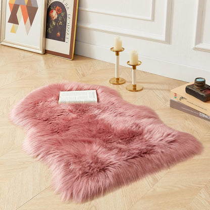 AMTOVO Faux Fur Rug, Blush Pink Small Area Rug, Fluffy Sheepskin Rug, Fuzzy Ultra Soft 2 x 3 ft Shag Rugs for Bedroom Sofa Throw Cushion Room Decor, Sheepskin