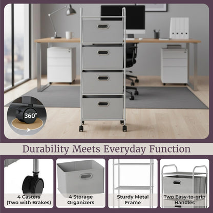 Lavish Home 4-Drawer Fabric Dresser, Gray/Silver, 16.5” x 12” x 45”