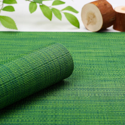 Myir JUN Placemats Set of 6, Vinyl Woven Placemats Place Mats Indoor Washable Table Mats Non-Slip Place mats for Dining Table (Dark Green, Set of 6)