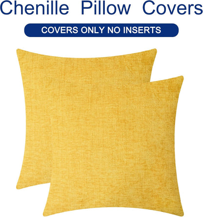 CaliTime Throw Pillow Covers Decorative 18 X 18 Inches Pack of 2 Cozy Chenille Cushion Cases for Couch Sofa Bed Living Room Home Mustard Yellow